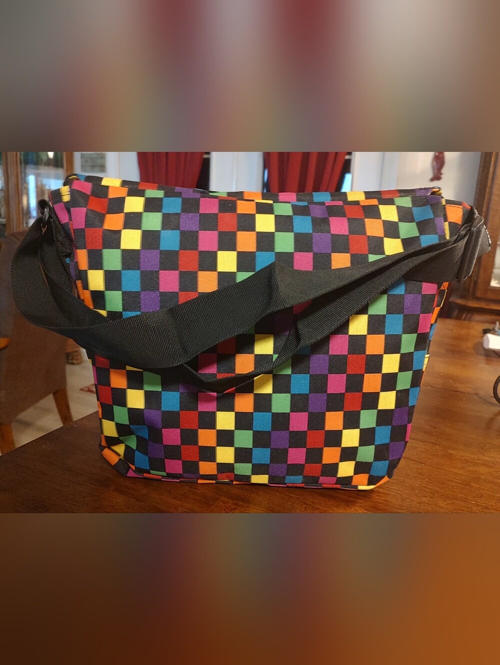 Multicolor Checkerboard Messenger Bag